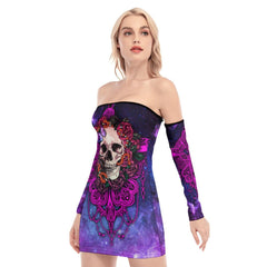 Skull Gothic Pink Galaxy Off-shoulder Back Lace-up Dress - Wonder Skull