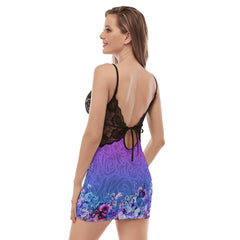 Flower Skull Gothic Women's Back Straps Cami Dress With Lace - Wonder Skull