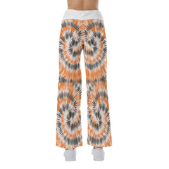 Orange Black Tribe Vibe Skull Mom High-waisted Wide Leg Pants - Wonder Skull