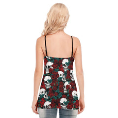 Skull Rose Pattern Gothic Eyelet Lace-up Letter Dress - Wonder Skull