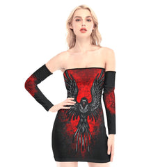 Red Sky Raven Off-shoulder Back Lace-up Dress - Wonder Skull