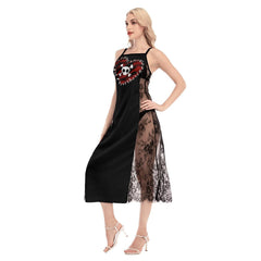 Hot Sewed Skull Heart Lace Cami Cross Back Women Dress - Wonder Skull
