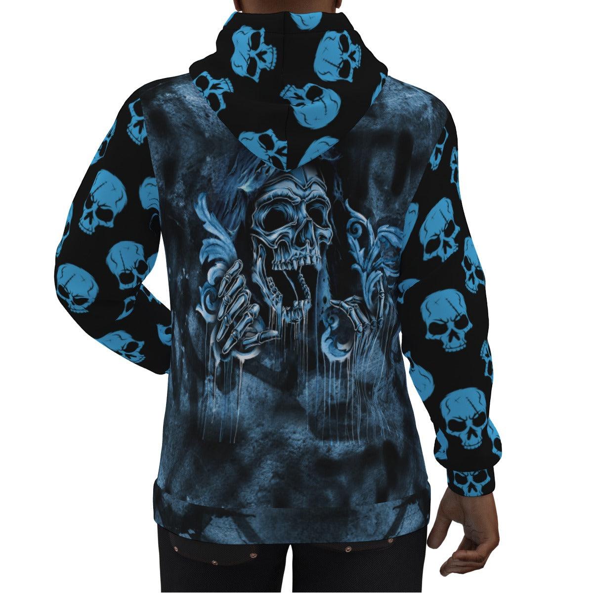 Blue Death Skull Print Unisex Pullover Hoodie-Wonder Skull