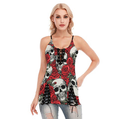 Skull Pattern Rose Gothic Eyelet Lace-up Letter Dress - Wonder Skull