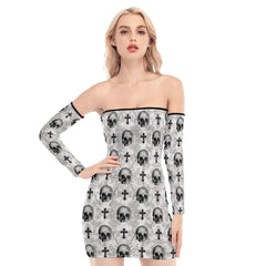 Skull Jesus Pattern Purple Off-shoulder Back Lace-up Dress - Wonder Skull