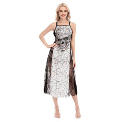 Hot Crack Skull Pattern Lace Cami Cross Back Women Dress - Wonder Skull