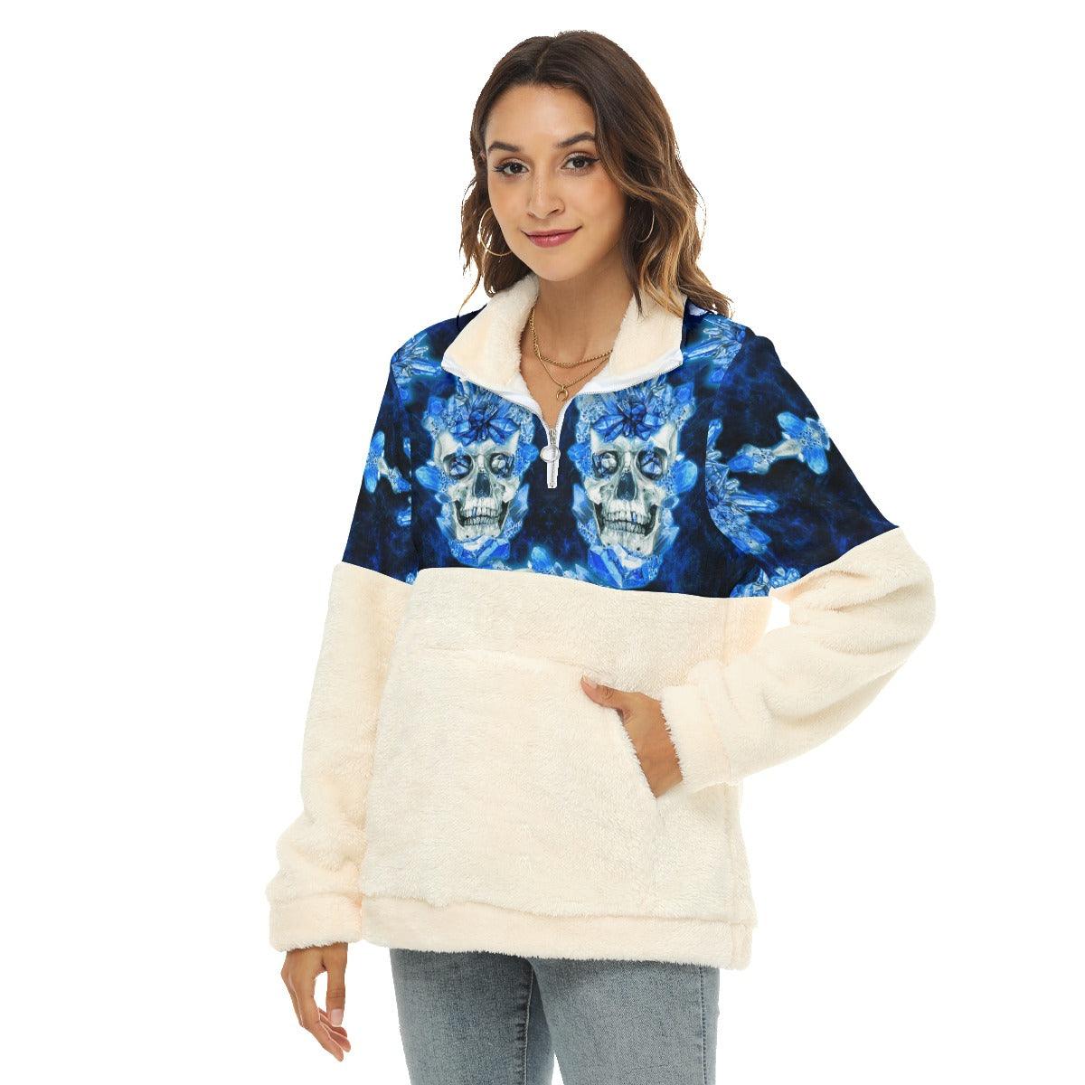Crytle Ice Skull Fleece Sweatshirt With Half Zip - Wonder Skull