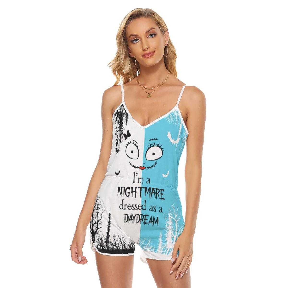 Horror Nightmare V-neck Cami Romper - Wonder Skull