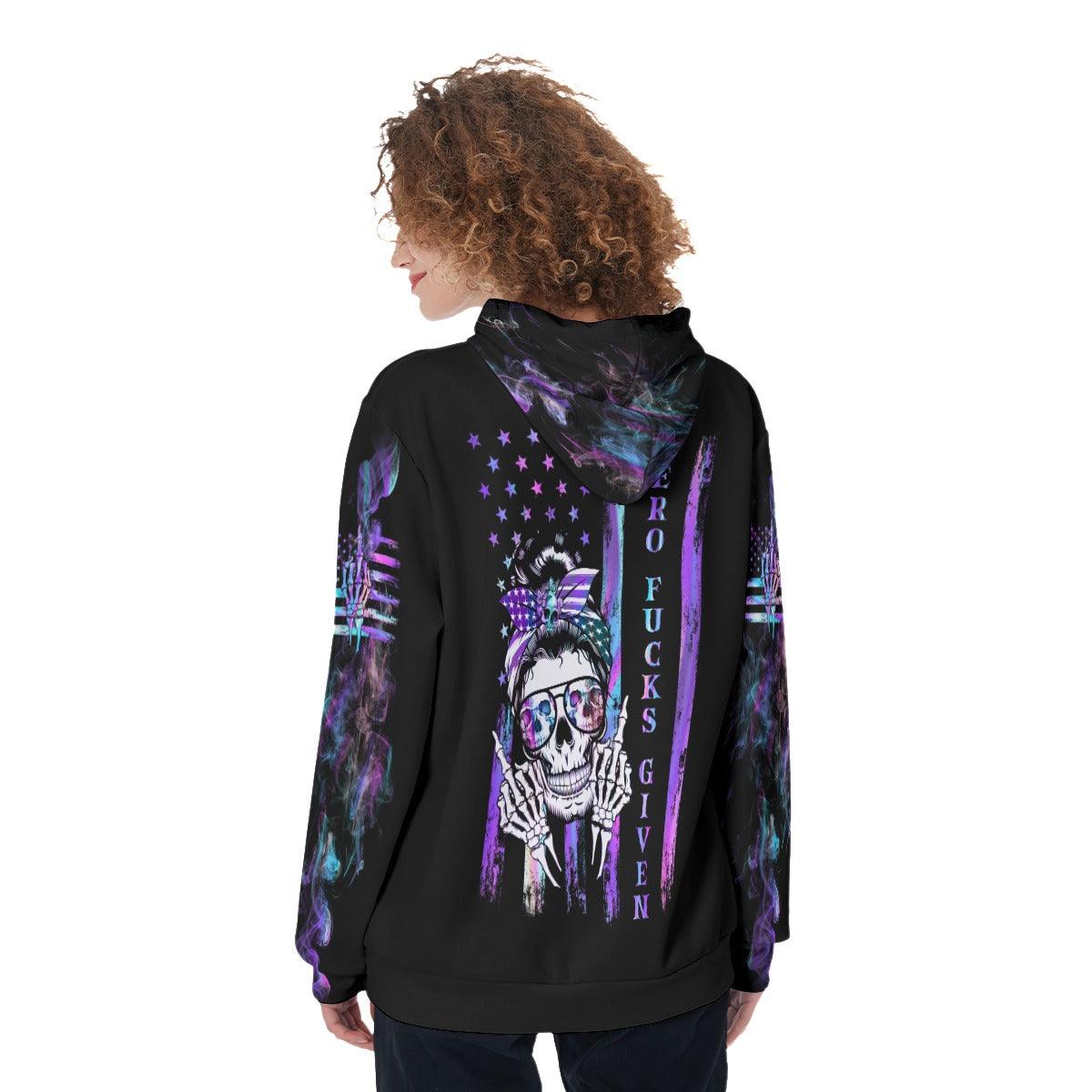 Skull Mom Zero Fucks Given Funny Hoodie For Women - Wonder Skull