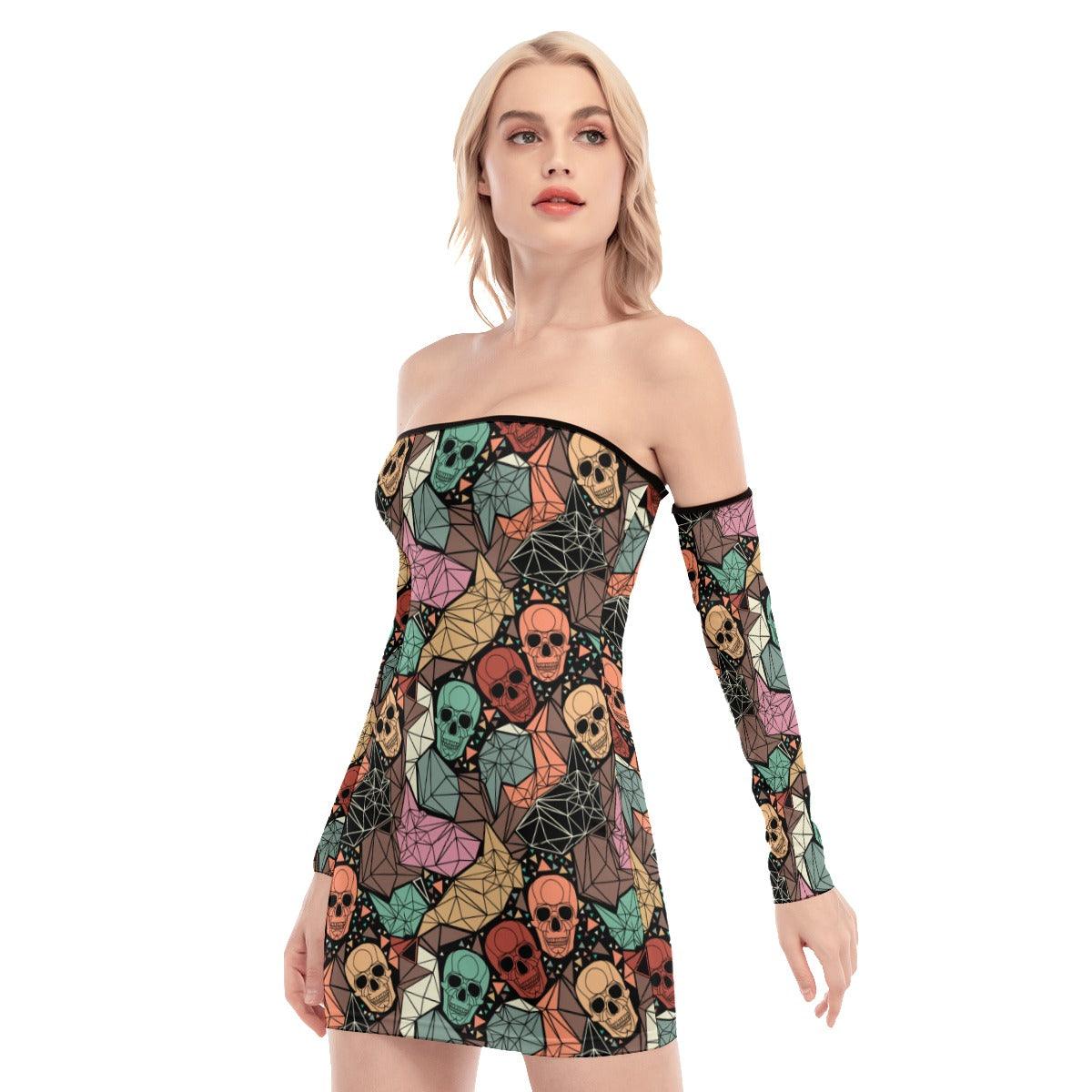 Skull Pattern Off-shoulder Back Lace-up Dress. - Wonder Skull