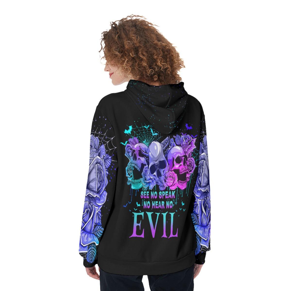 See No Speak No Hear No Evil Funny Hoodie For Women - Wonder Skull