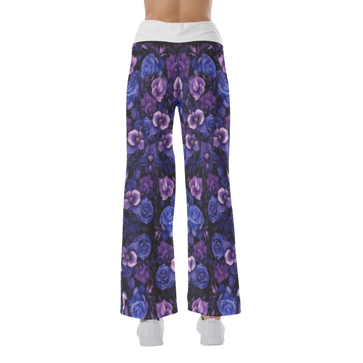 Purple Gothic Rose Skull High-waisted Wide Leg Pants - Wonder Skull