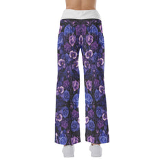 Purple Gothic Rose Skull High-waisted Wide Leg Pants - Wonder Skull
