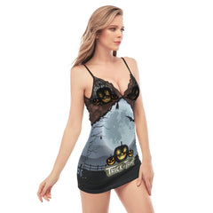 Trick Or Treat Pumpkin Lace Chemise Nightgown - Wonder Skull