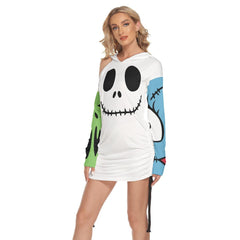 Nightmare Smile Open Shoulder Dress Hoodie - Wonder Skull