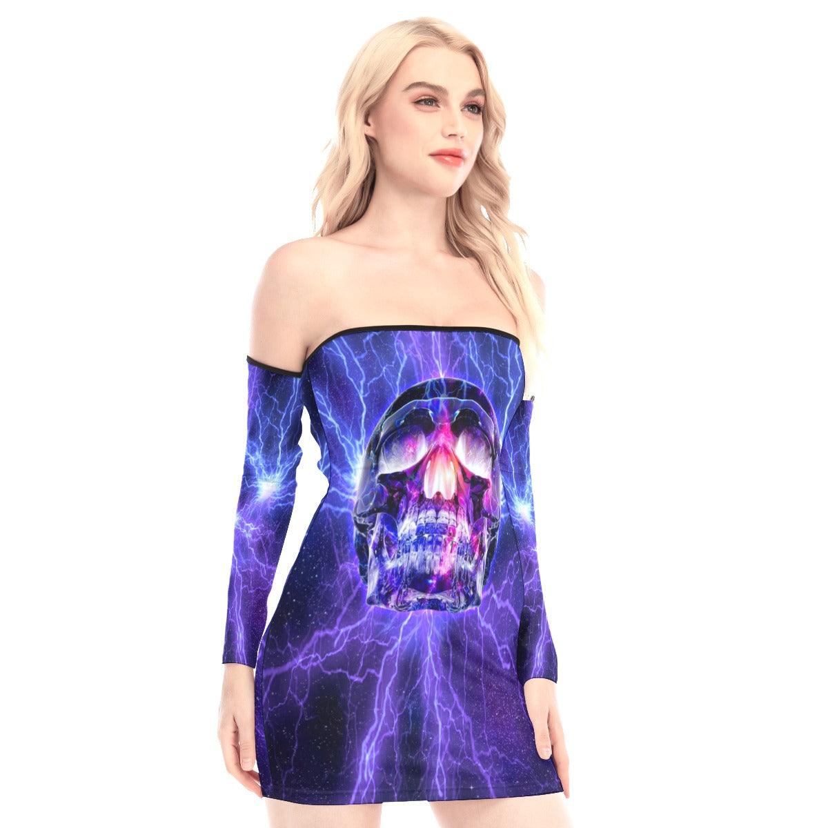 Thunder Skull Off-shoulder Back Lace-up Dress - Wonder Skull