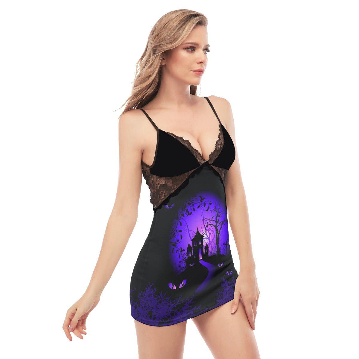 Purple Night Haunted House Lace Chemise Nightgown - Wonder Skull