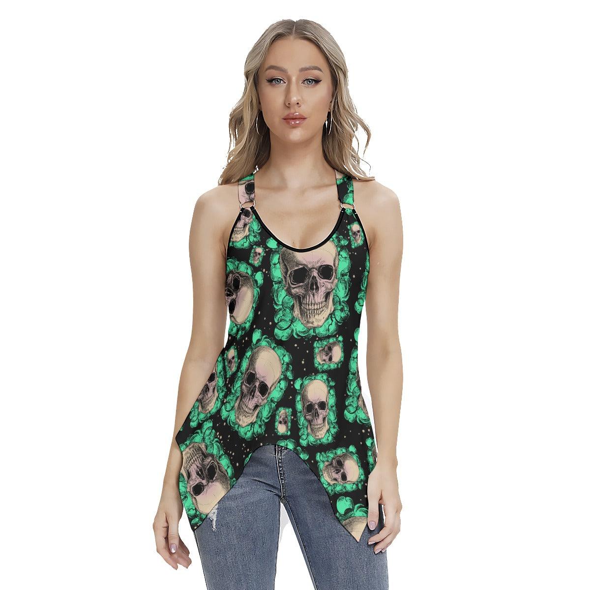Pattern Skull Gothic Women's Racing Tank Top With Irregular - Wonder Skull