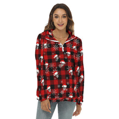 Skull Buffalo Plaid Borg Fleece Sweatshirt With Half Zip - Wonder Skull