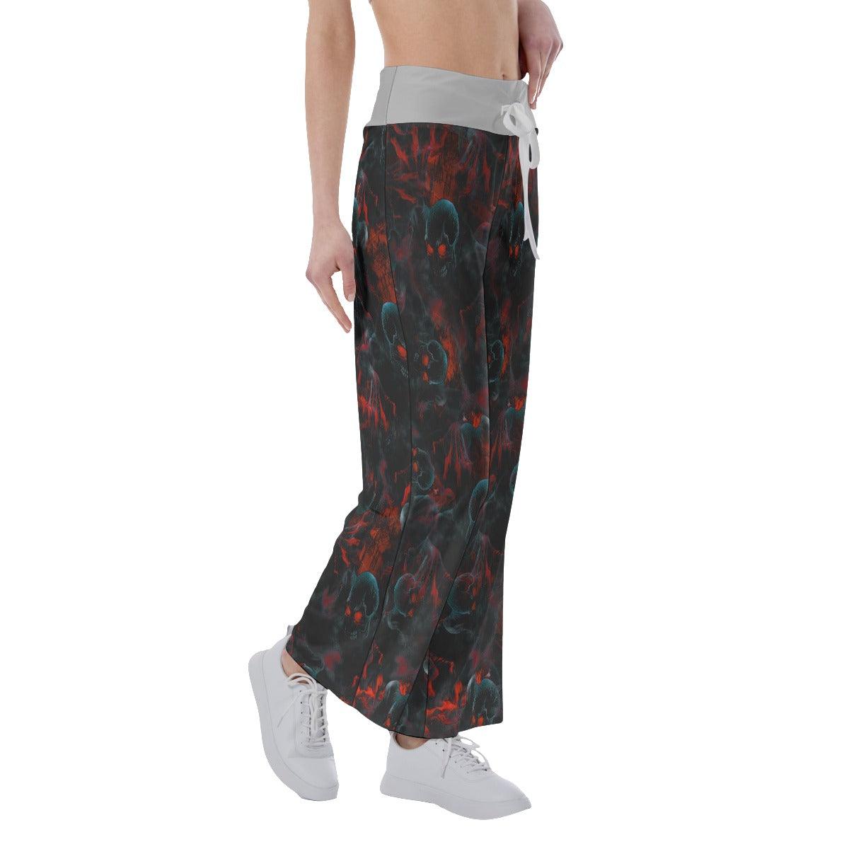 Skull Red Eye Pajama Pants Print Palazzo Lounge - Wonder Skull