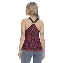 Pattern Rose And Skull Racing Tank Top With Irregular Hem - Wonder Skull
