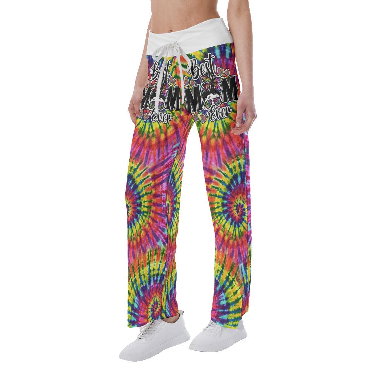 Rainbow TieDye Skull Mom High-waisted Wide Leg Pants - Wonder Skull