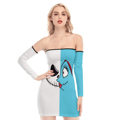 Nightmare Half Blue Half White Off-shoulder Back Lace-up Dress - Wonder Skull
