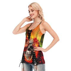 Skull Rose Galaxy Gothic Eyelet Lace-up Letter Dress - Wonder Skull