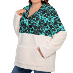 Green Skull Women's Borg Fleece Hoodie With Half Zip - Wonder Skull