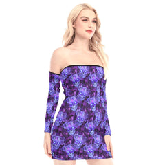 Purple Skulls Flowers Off-shoulder Back Lace-up Dress - Wonder Skull