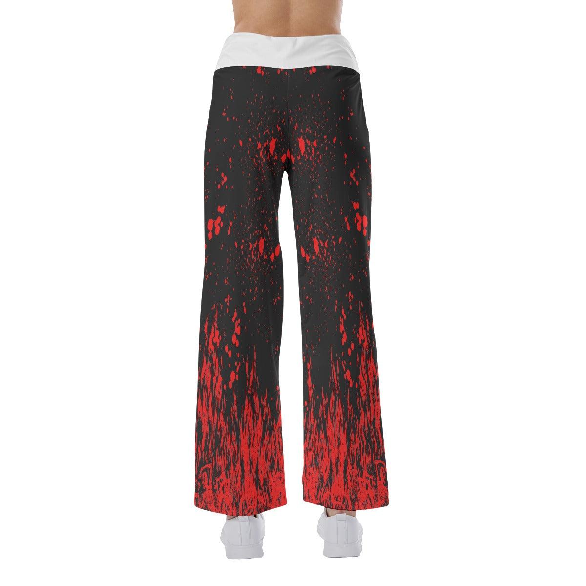 Red Fire Emo Skull High-waisted Wide Leg Pants - Wonder Skull