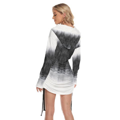 Black White Color Drawing Skull Print Open Shoulder Dress - Wonder Skull