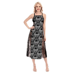 Skull Gothic Pattern Lace Cami Cross Back Women Dress - Wonder Skull
