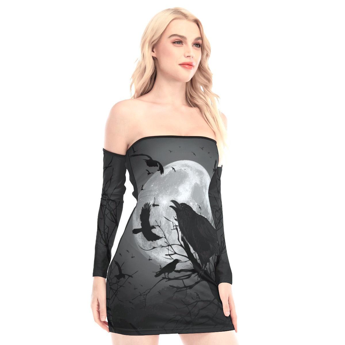 Moon Raven Lace Off-shoulder Back Lace-up Dress - Wonder Skull