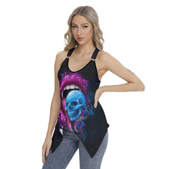 Pink Lips Skull Gothic Women's Racing Tank Top With Irregular - Wonder Skull