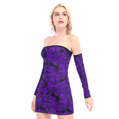 Purple Heart Skull Off-shoulder Back Lace-up Dress - Wonder Skull