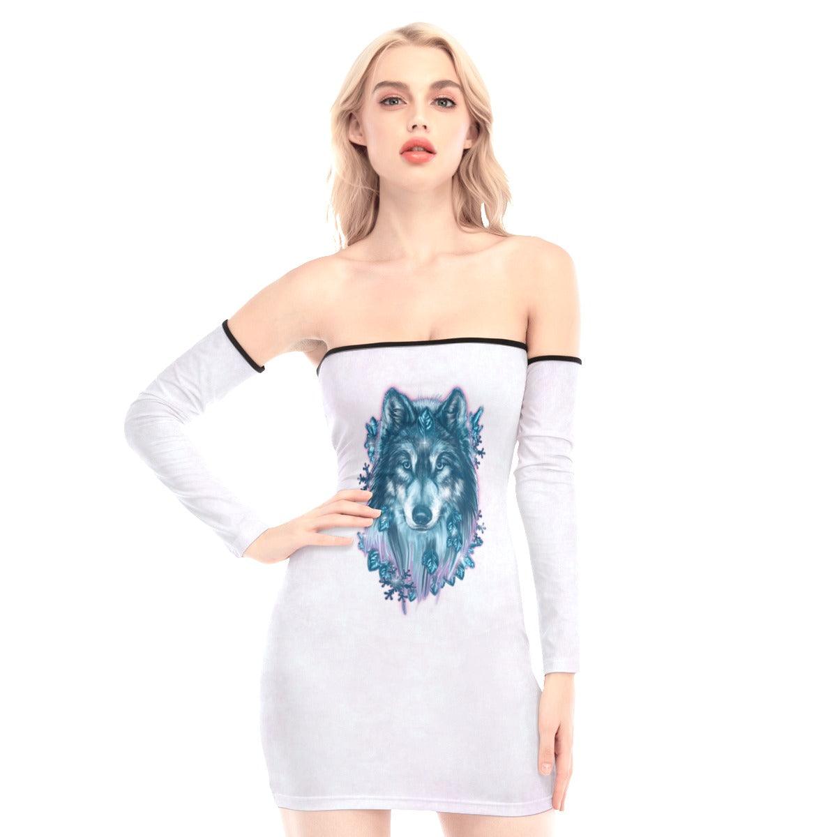 Gem Wolf Off-shoulder Back Lace-up Dress - Wonder Skull