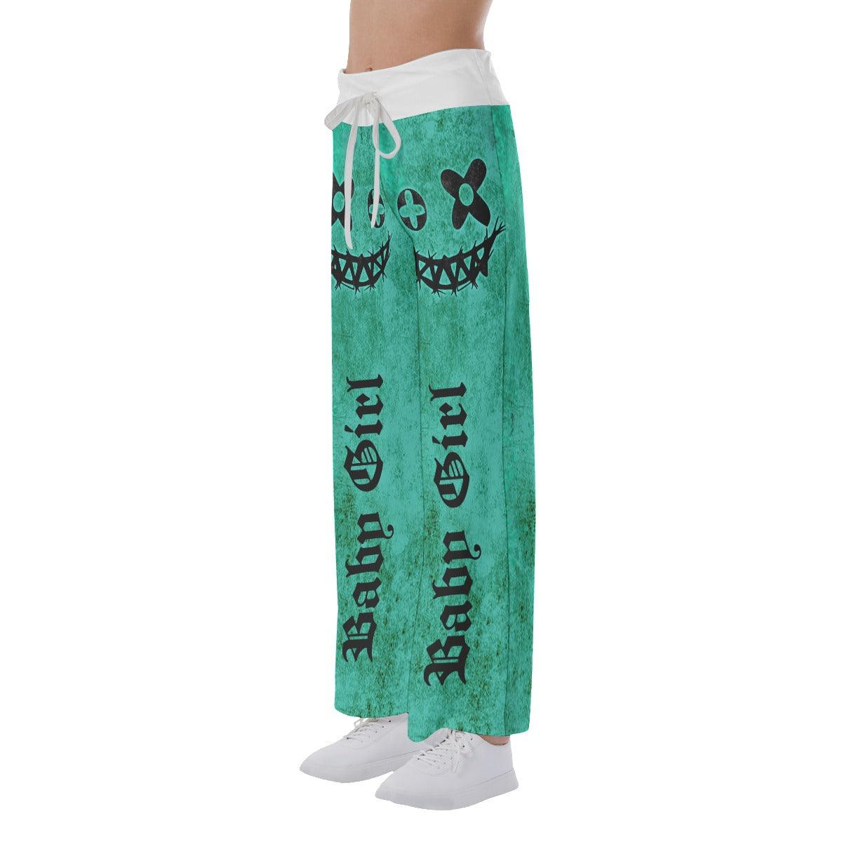 Green In The Horror Smile High-waisted Straight-leg Trousers - Wonder Skull