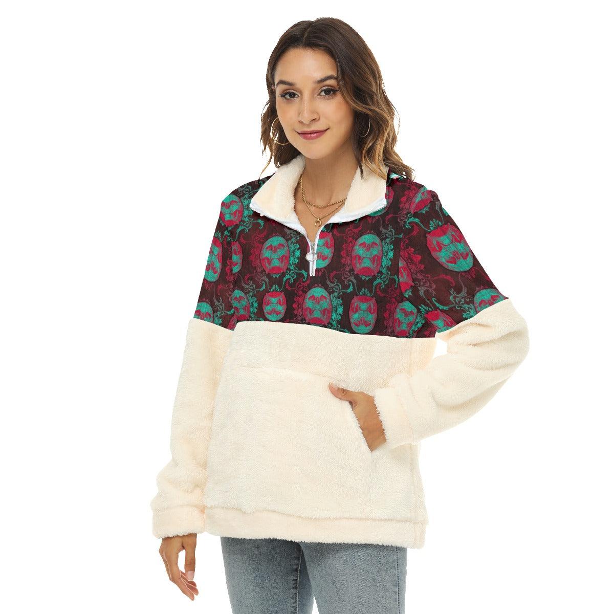 Ancient Skull Fleece Sweatshirt With Half Zip - Wonder Skull