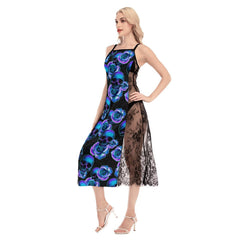 Hot Skull Pattern Lace Cami Cross Back Women Dress - Wonder Skull