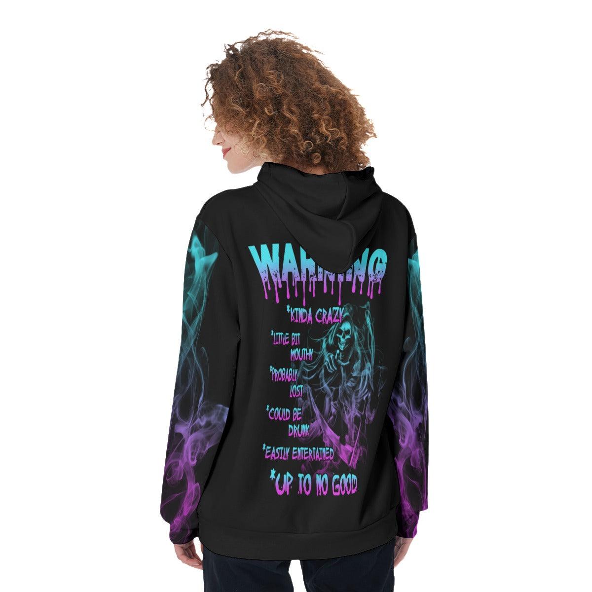 Warning Kinda Crazy Little Bit Mouthy Funny Hoodie For Women - Wonder Skull