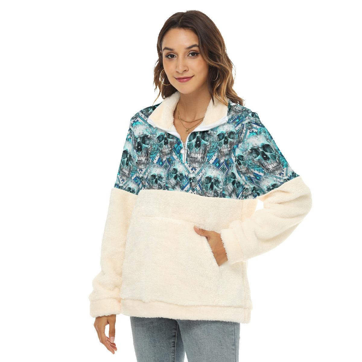 Silver Puzzle Ice Skull Fleece Sweatshirt With Half Zip - Wonder Skull