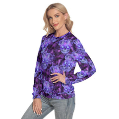 Purple Skulls And Flowers Slim Round Neck Sweatshirt - Wonder Skull