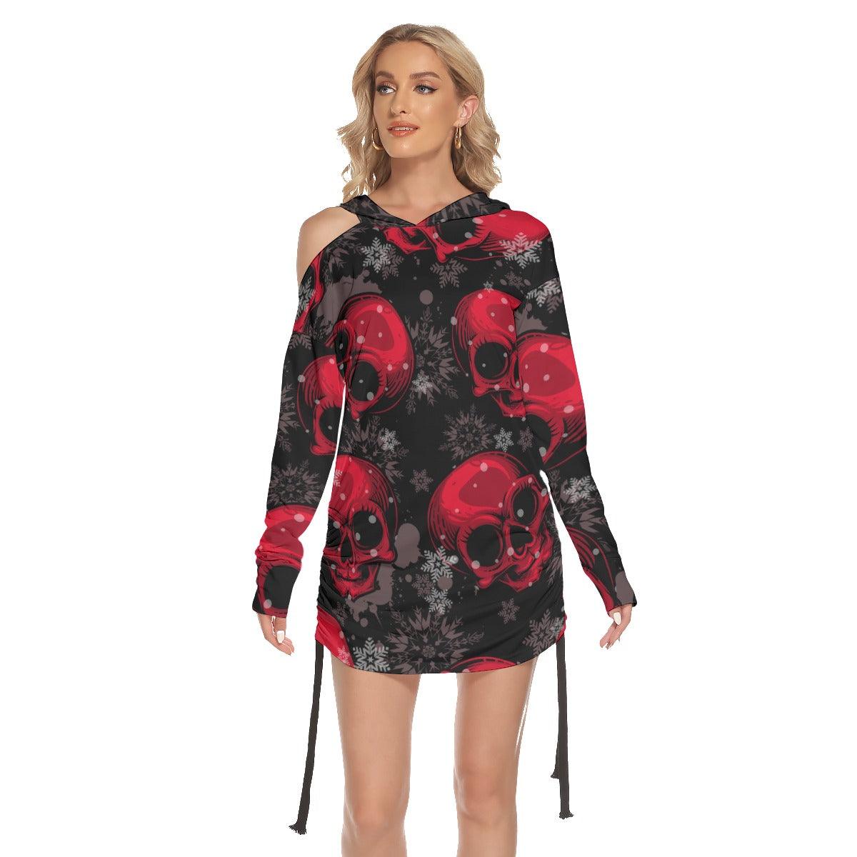 Christmas Skull Snow Flake Camo Print Open Shoulder Dress - Wonder Skull
