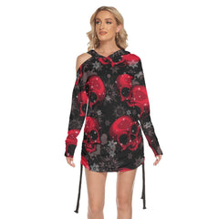 Christmas Skull Snow Flake Camo Print Open Shoulder Dress - Wonder Skull