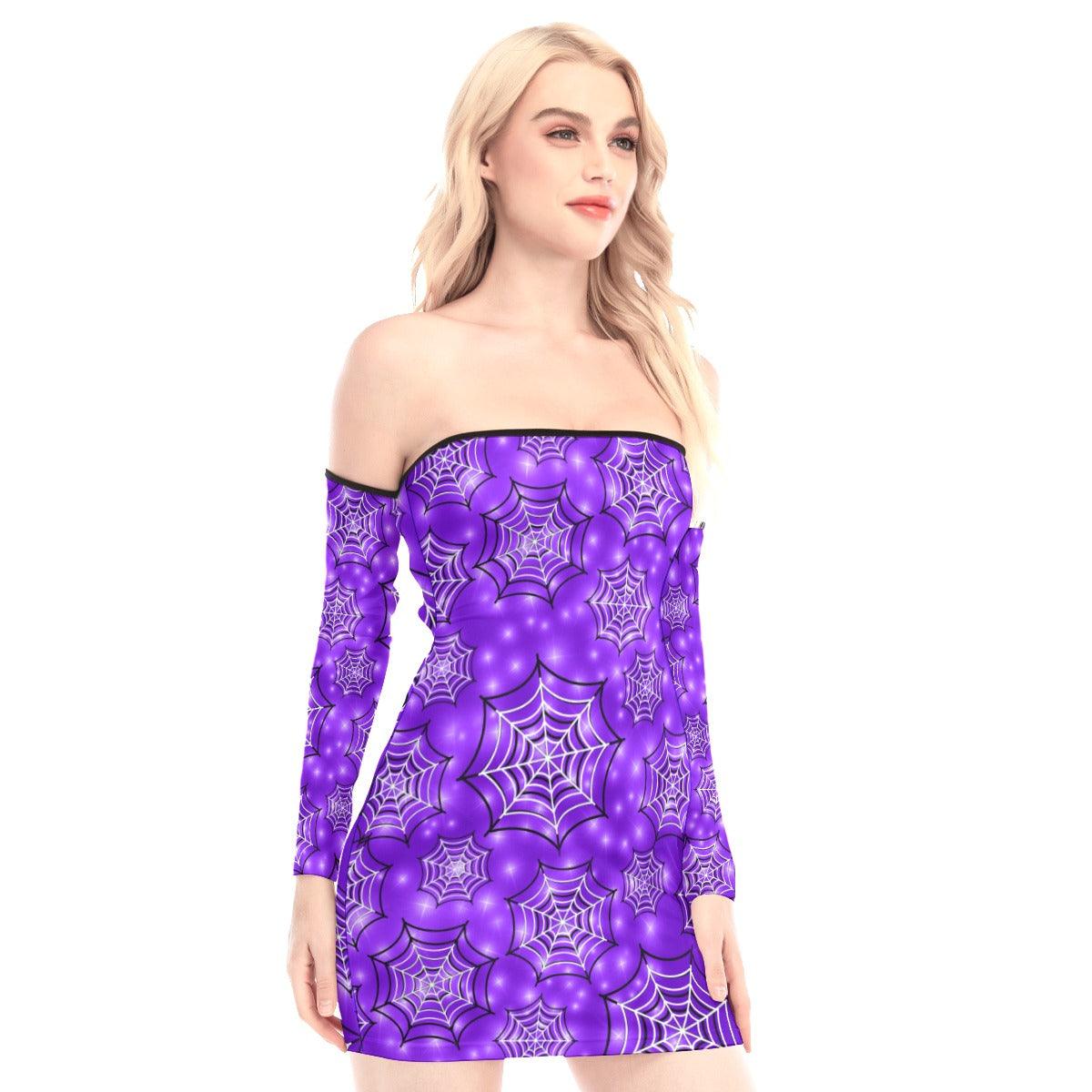 Spider Web Off-shoulder Back Lace-up Dress - Wonder Skull