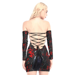 Cool Raven In The Forest Off-shoulder Back Lace-up Dress - Wonder Skull