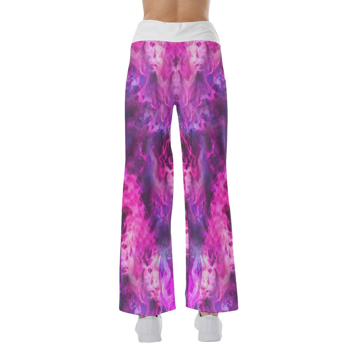 Pink Smoke Skull High-waisted Wide Leg Pants - Wonder Skull