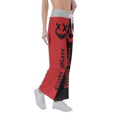 Nightmare Face Smile Half Red Black High-waisted Wide Leg Pants - Wonder Skull