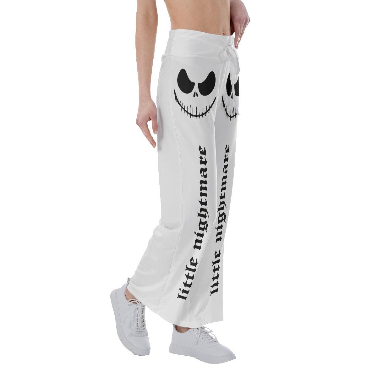 White Skull Nightmare High-waisted Wide Leg Pants - Wonder Skull
